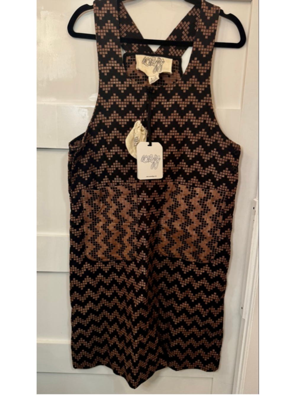 Ace & Jig Romper Dress Womens Small Brown Black Geometric Cotton Pinafore NWT